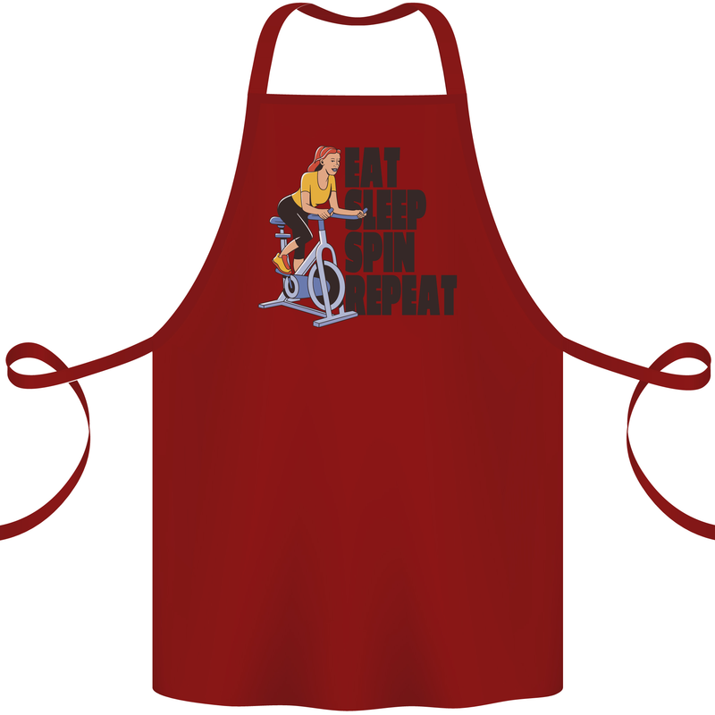 Spinning Eat Sleep Spin Repeat Cycling Cotton Apron 100% Organic Maroon
