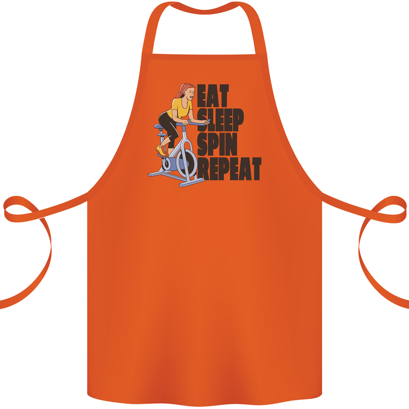 Spinning Eat Sleep Spin Repeat Cycling Cotton Apron 100% Organic Orange
