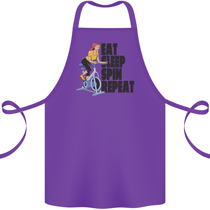 Spinning Eat Sleep Spin Repeat Cycling Cotton Apron 100% Organic Purple