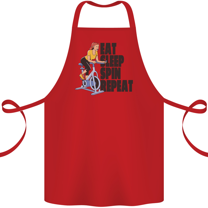 Spinning Eat Sleep Spin Repeat Cycling Cotton Apron 100% Organic Red