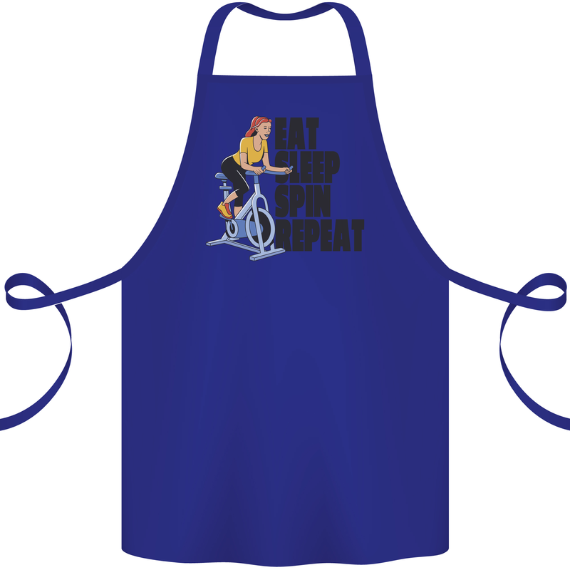 Spinning Eat Sleep Spin Repeat Cycling Cotton Apron 100% Organic Royal Blue