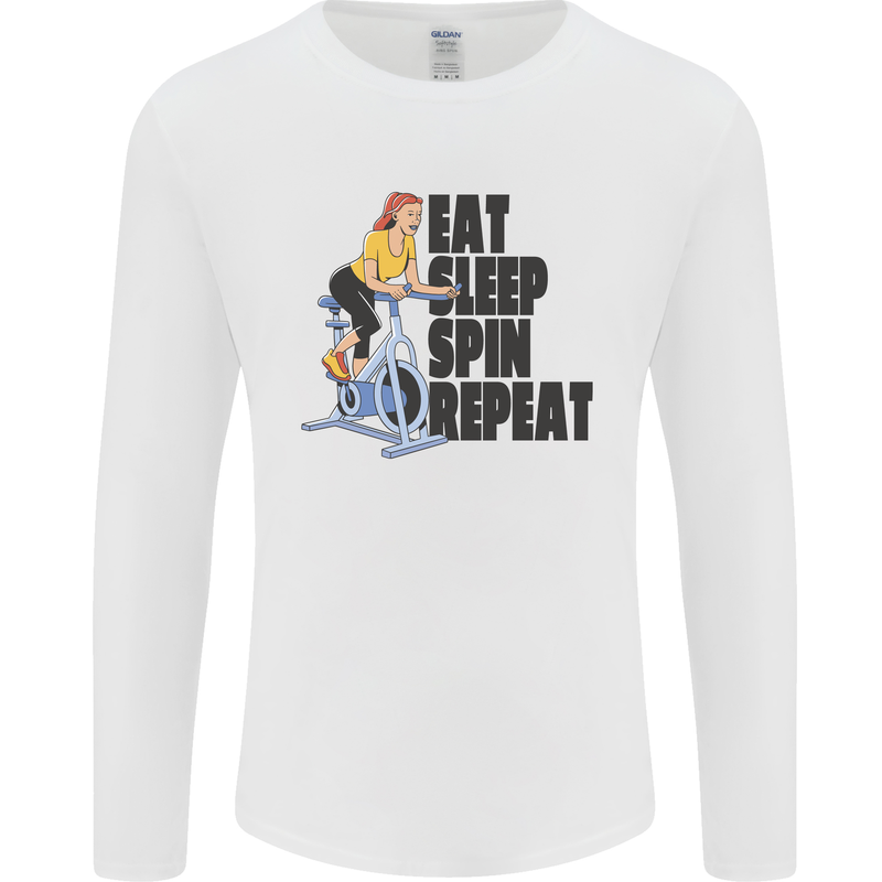 Spinning Eat Sleep Spin Repeat Cycling Mens Long Sleeve T-Shirt White