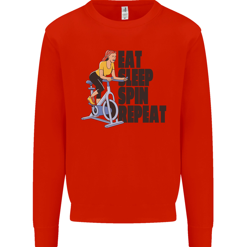Spinning Eat Sleep Spin Repeat Cycling Mens Sweatshirt Jumper Bright Red