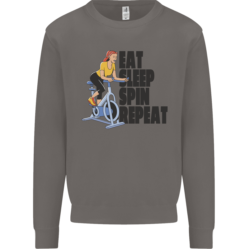 Spinning Eat Sleep Spin Repeat Cycling Mens Sweatshirt Jumper Charcoal
