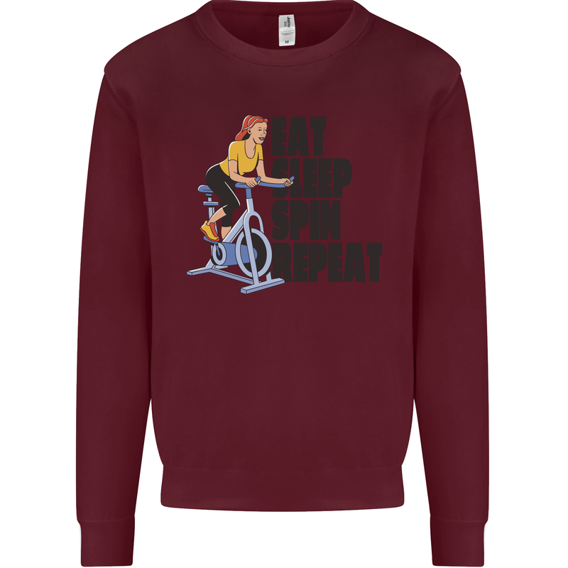 Spinning Eat Sleep Spin Repeat Cycling Mens Sweatshirt Jumper Maroon