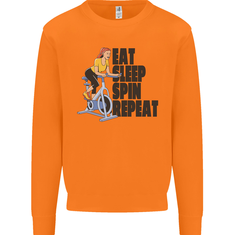 Spinning Eat Sleep Spin Repeat Cycling Mens Sweatshirt Jumper Orange