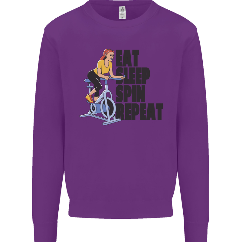 Spinning Eat Sleep Spin Repeat Cycling Mens Sweatshirt Jumper Purple