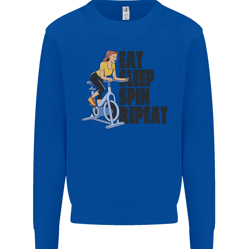Spinning Eat Sleep Spin Repeat Cycling Mens Sweatshirt Jumper Royal Blue