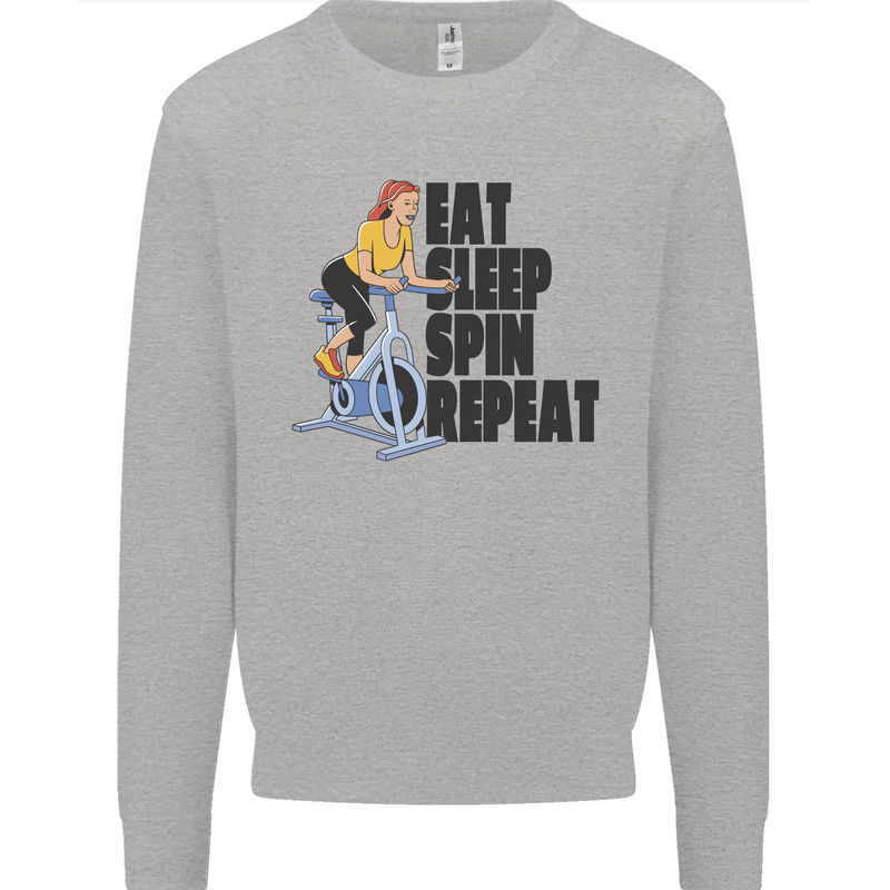 Spinning Eat Sleep Spin Repeat Cycling Mens Sweatshirt Jumper Sports Grey