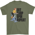 Spinning Eat Sleep Spin Repeat Cycling Mens T-Shirt Cotton Gildan Military Green