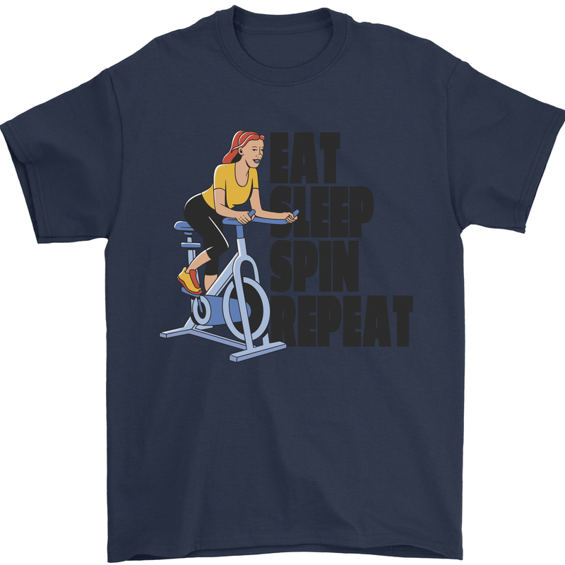 Spinning Eat Sleep Spin Repeat Cycling Mens T-Shirt Cotton Gildan Navy Blue