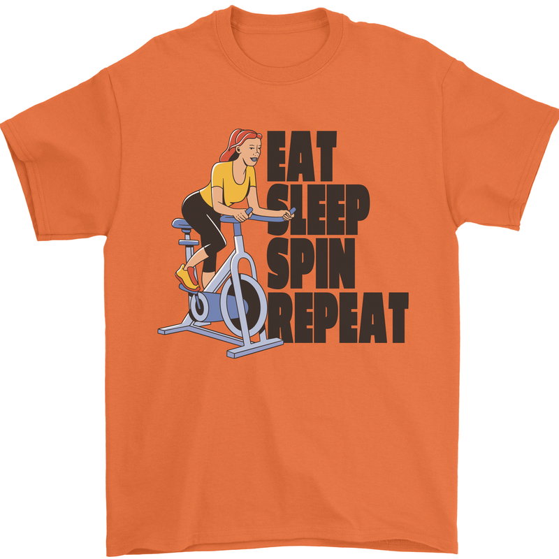 Spinning Eat Sleep Spin Repeat Cycling Mens T-Shirt Cotton Gildan Orange