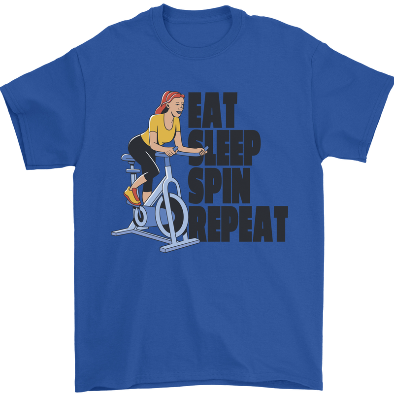 Spinning Eat Sleep Spin Repeat Cycling Mens T-Shirt Cotton Gildan Royal Blue