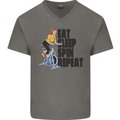 Spinning Eat Sleep Spin Repeat Cycling Mens V-Neck Cotton T-Shirt Charcoal