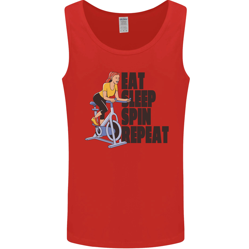 Spinning Eat Sleep Spin Repeat Cycling Mens Vest Tank Top Red