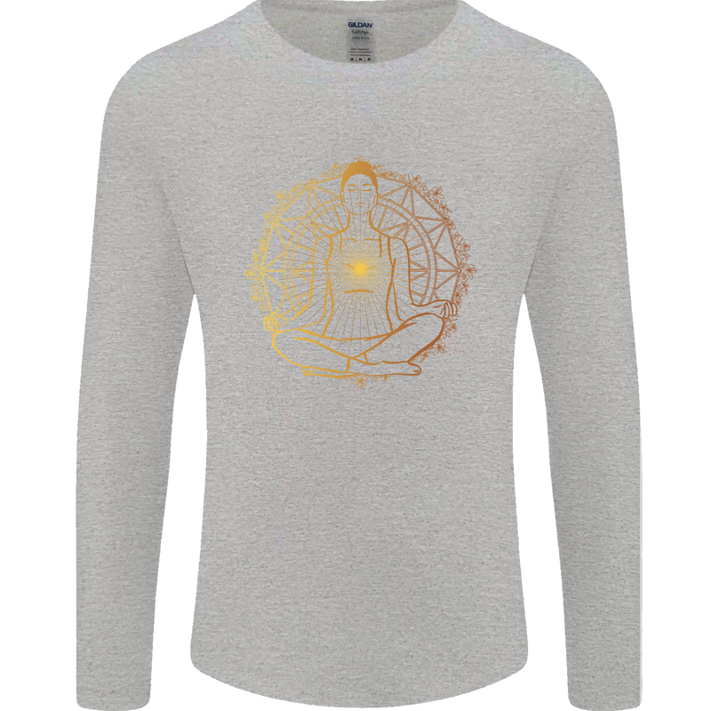 Spiritual Yoga Meditation Peace Mens Long Sleeve T-Shirt Sports Grey