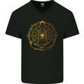 Spiritual Yoga Meditation Peace Mens V-Neck Cotton T-Shirt Black