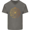 Spiritual Yoga Meditation Peace Mens V-Neck Cotton T-Shirt Charcoal