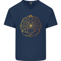 Spiritual Yoga Meditation Peace Mens V-Neck Cotton T-Shirt Navy Blue