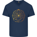 Spiritual Yoga Meditation Peace Mens V-Neck Cotton T-Shirt Navy Blue