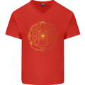 Spiritual Yoga Meditation Peace Mens V-Neck Cotton T-Shirt Red
