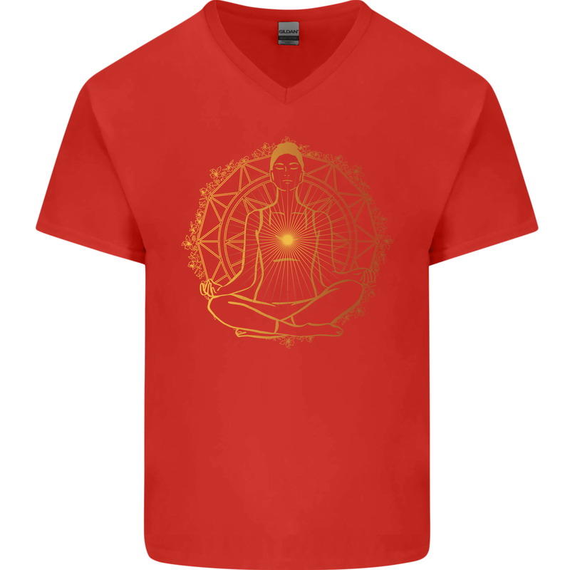Spiritual Yoga Meditation Peace Mens V-Neck Cotton T-Shirt Red