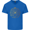 Spiritual Yoga Meditation Peace Mens V-Neck Cotton T-Shirt Royal Blue