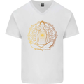 Spiritual Yoga Meditation Peace Mens V-Neck Cotton T-Shirt White
