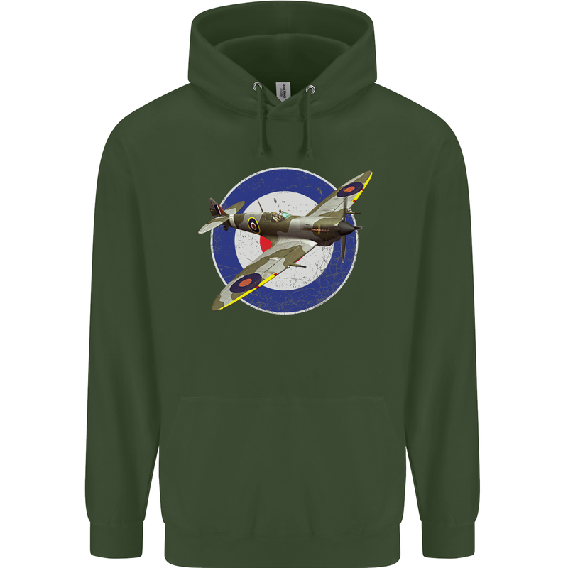 Spitfire MOD RAF WWII Fighter Plane British Childrens Kids Hoodie Forest Green