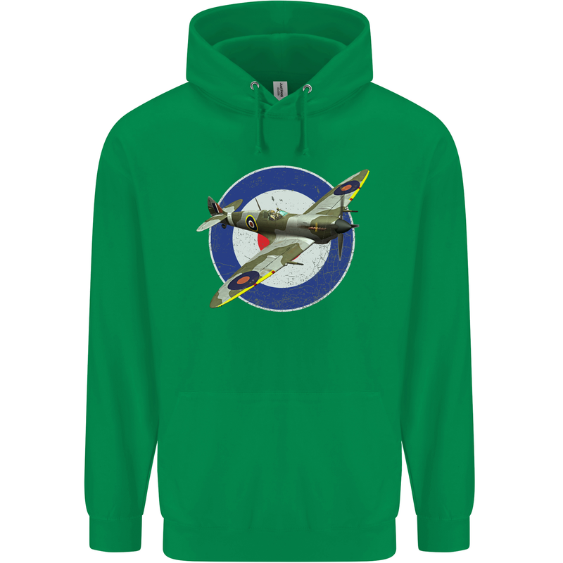 Spitfire MOD RAF WWII Fighter Plane British Childrens Kids Hoodie Irish Green