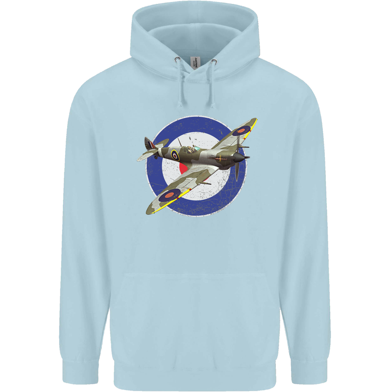 Spitfire MOD RAF WWII Fighter Plane British Childrens Kids Hoodie Light Blue