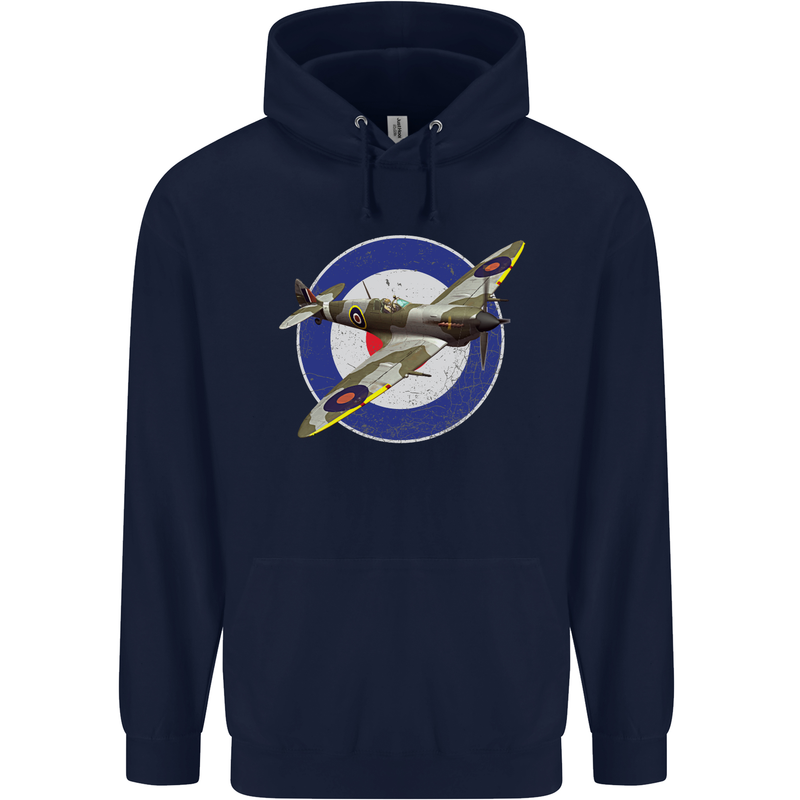 Spitfire MOD RAF WWII Fighter Plane British Childrens Kids Hoodie Navy Blue