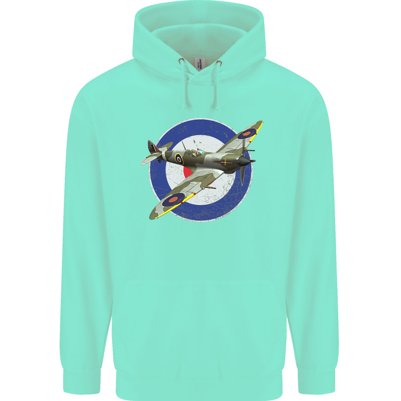Spitfire MOD RAF WWII Fighter Plane British Childrens Kids Hoodie Peppermint