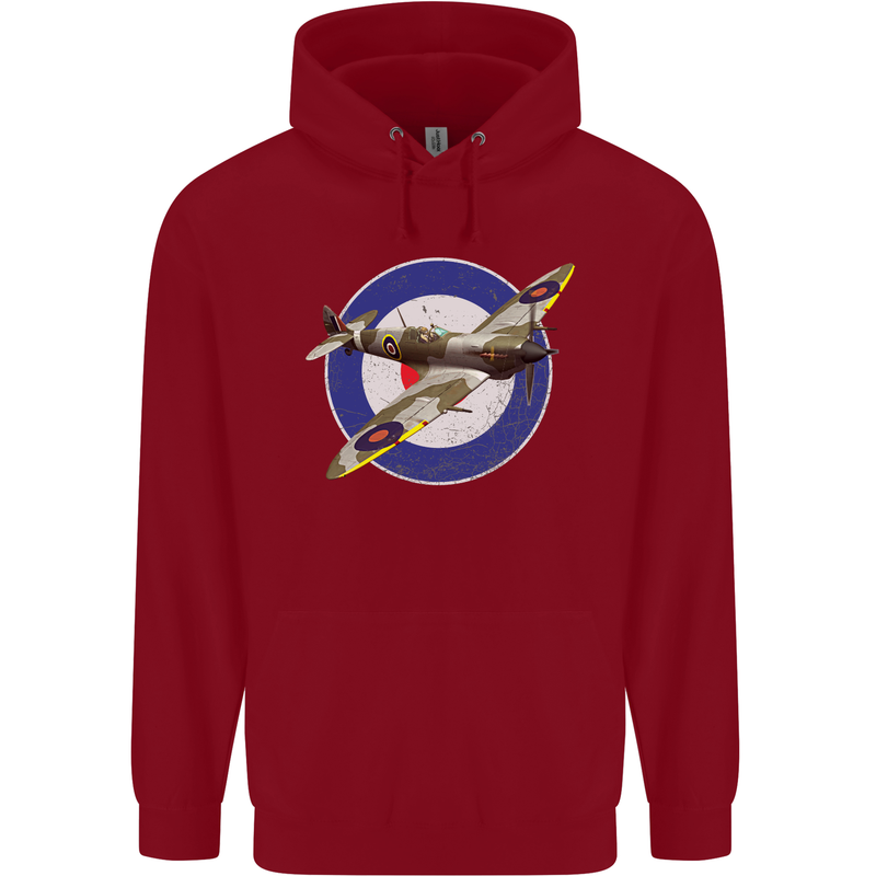 Spitfire MOD RAF WWII Fighter Plane British Childrens Kids Hoodie Red