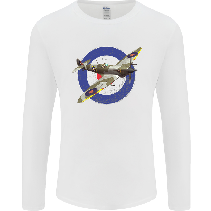 Spitfire MOD RAF WWII Fighter Plane British Mens Long Sleeve T-Shirt White