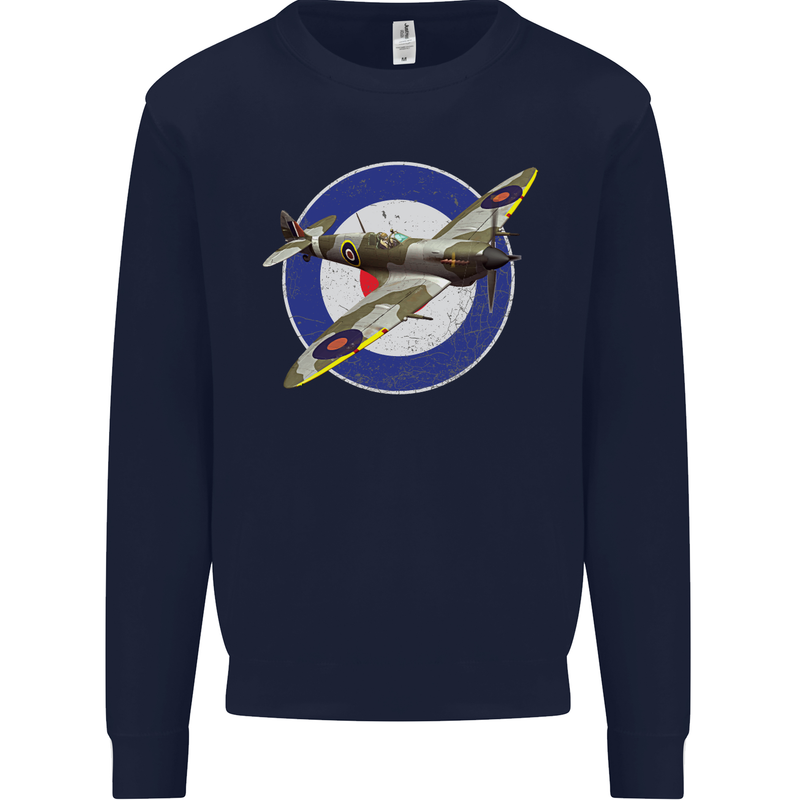 Spitfire MOD RAF WWII Fighter Plane British Mens Sweatshirt Jumper Navy Blue