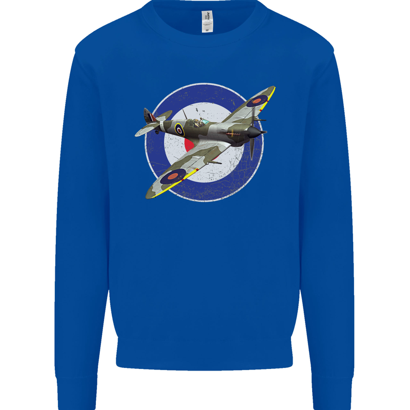 Spitfire MOD RAF WWII Fighter Plane British Mens Sweatshirt Jumper Royal Blue