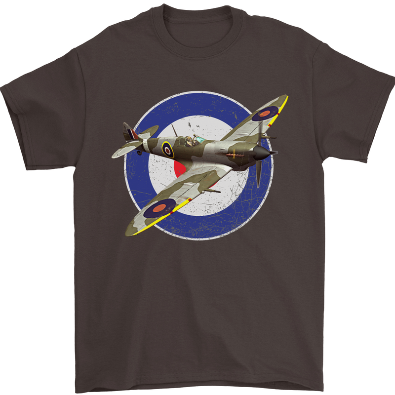 Spitfire MOD RAF WWII Fighter Plane British Mens T-Shirt Cotton Gildan Dark Chocolate