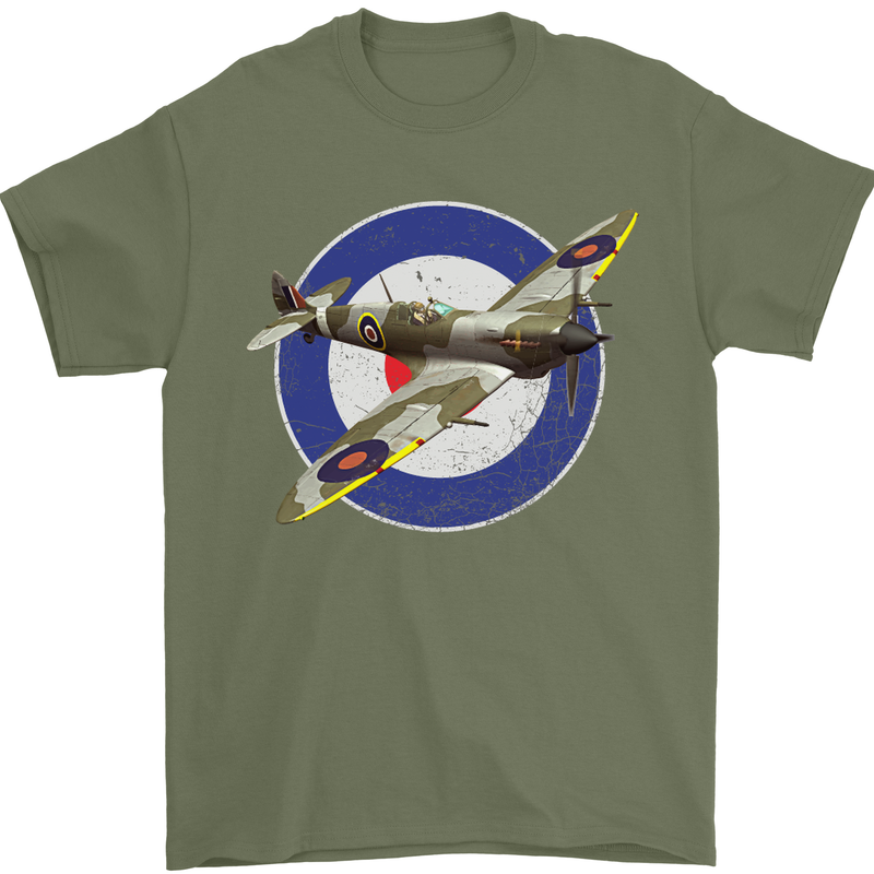 Spitfire MOD RAF WWII Fighter Plane British Mens T-Shirt Cotton Gildan Military Green