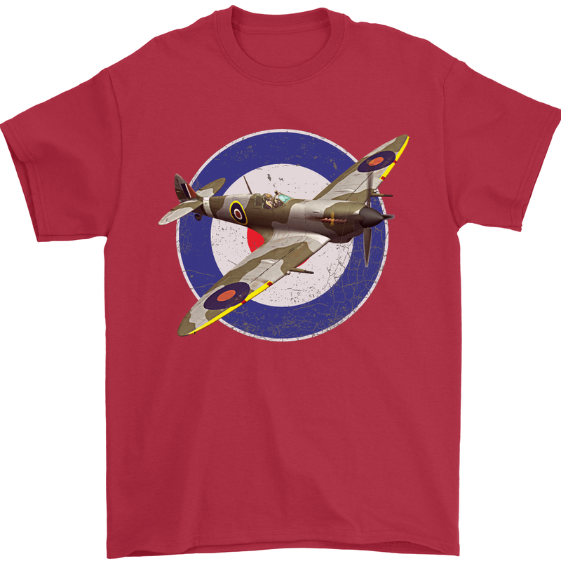 Spitfire MOD RAF WWII Fighter Plane British Mens T-Shirt Cotton Gildan Red