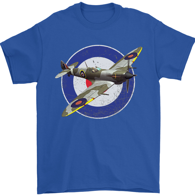 Spitfire MOD RAF WWII Fighter Plane British Mens T-Shirt Cotton Gildan Royal Blue