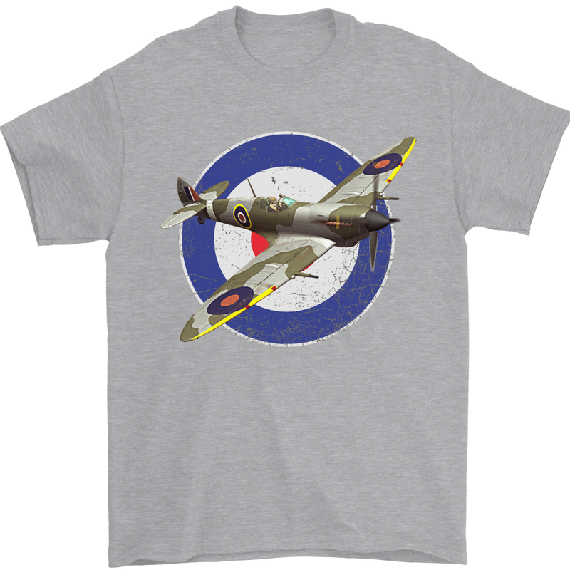 Spitfire MOD RAF WWII Fighter Plane British Mens T-Shirt Cotton Gildan Sports Grey