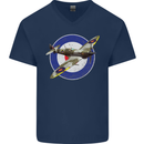 Spitfire MOD RAF WWII Fighter Plane British Mens V-Neck Cotton T-Shirt Navy Blue