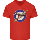 Spitfire MOD RAF WWII Fighter Plane British Mens V-Neck Cotton T-Shirt Red