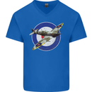 Spitfire MOD RAF WWII Fighter Plane British Mens V-Neck Cotton T-Shirt Royal Blue