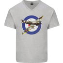 Spitfire MOD RAF WWII Fighter Plane British Mens V-Neck Cotton T-Shirt Sports Grey