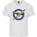 Spitfire MOD RAF WWII Fighter Plane British Mens V-Neck Cotton T-Shirt White