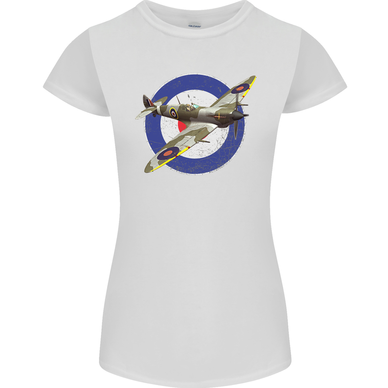 Spitfire MOD RAF WWII Fighter Plane British Womens Petite Cut T-Shirt White