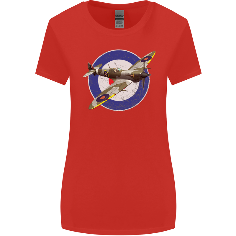 Spitfire MOD RAF WWII Fighter Plane British Womens Wider Cut T-Shirt Red