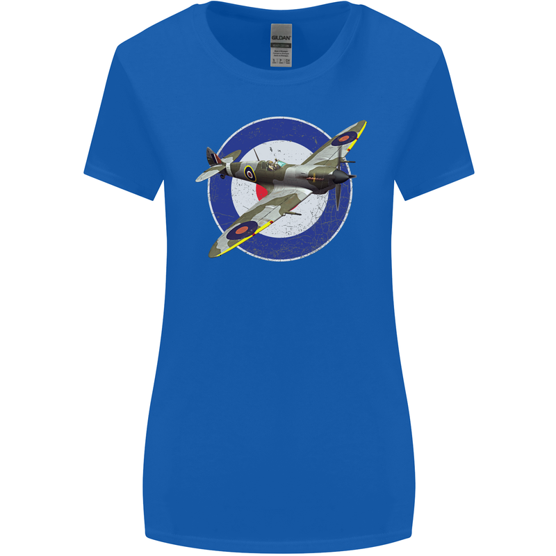 Spitfire MOD RAF WWII Fighter Plane British Womens Wider Cut T-Shirt Royal Blue